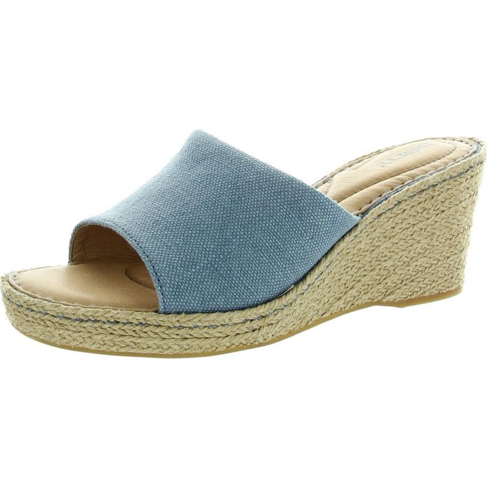 Born Womens Blue Cork Leather Wedge Sandals New